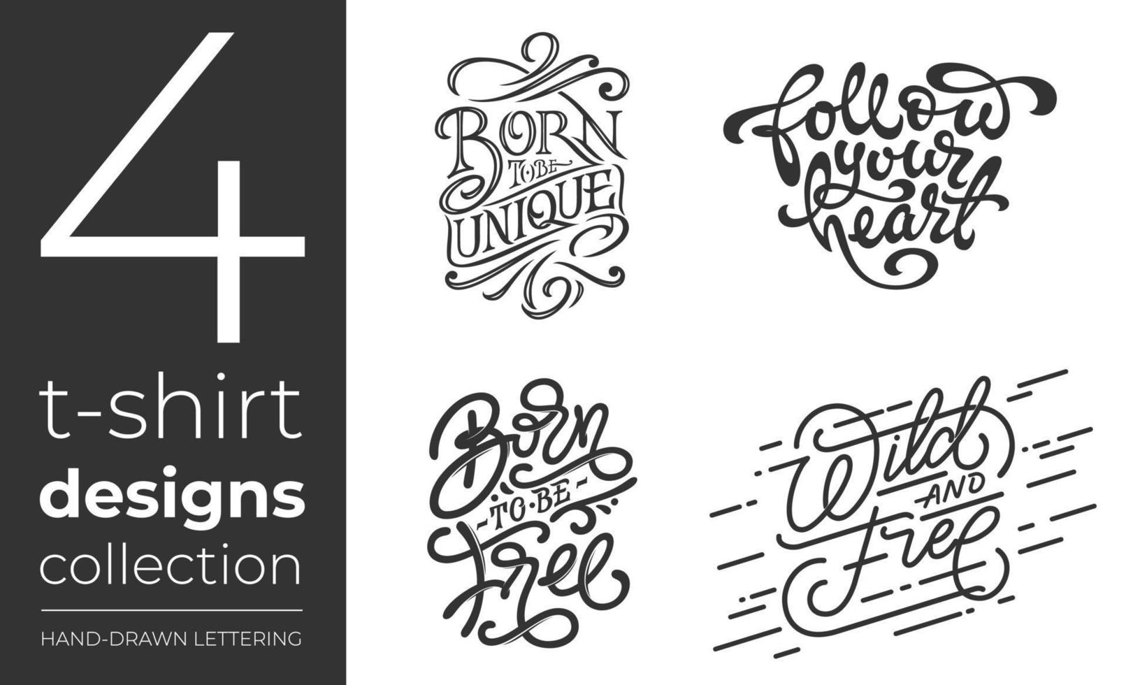 T-shirt designs collection on white isolated background. Set of vector lettering for t-shirt design. Vintage handwritten typography collection. Vector illustration for printshops.