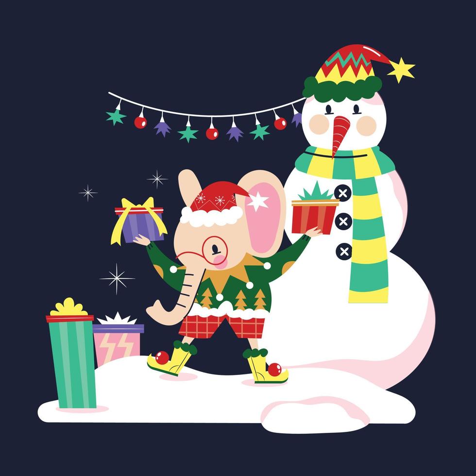 Cute Elephant Christmas with gift vector