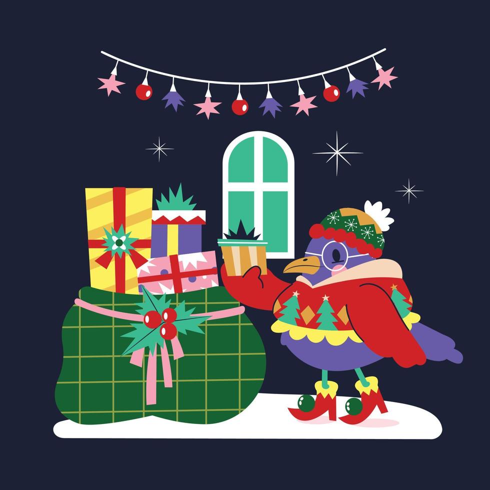 Cute Bird on Christmas vector