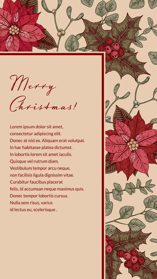 feliz navidad y feliz año nuevo tarjeta de felicitación vertical con flor de nochebuena dibujada a feliz navidad y feliz año nuevo tarjeta de felicitación vertical con flor de nochebuena dibujada a