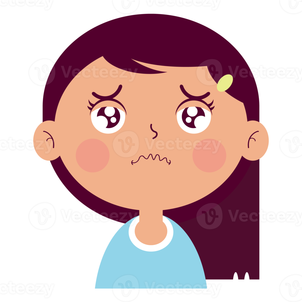 fille triste visage dessin animé mignon png