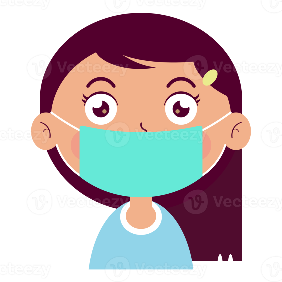 girl wear medical mask cartoon cute png