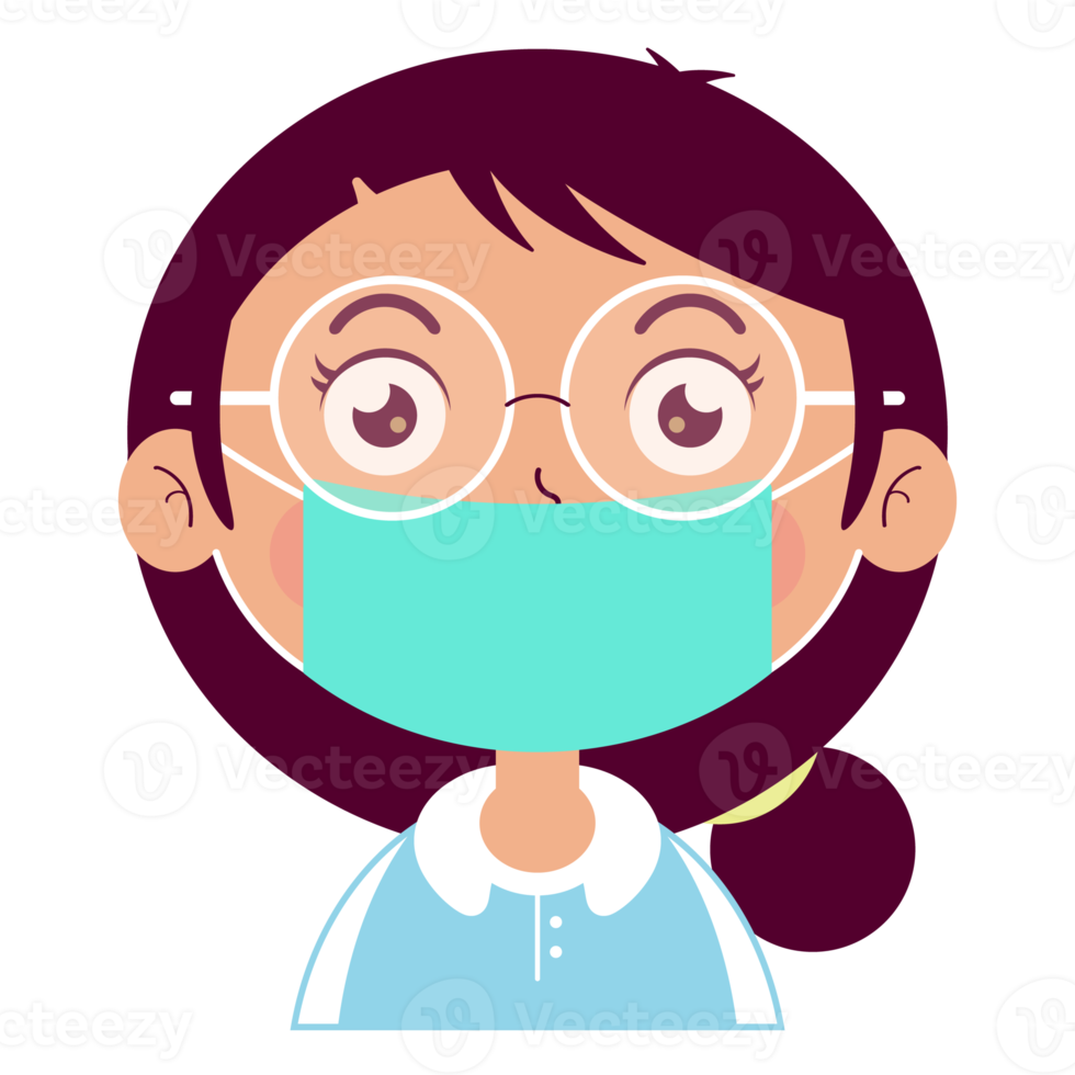 girl wear medical mask cartoon cute png