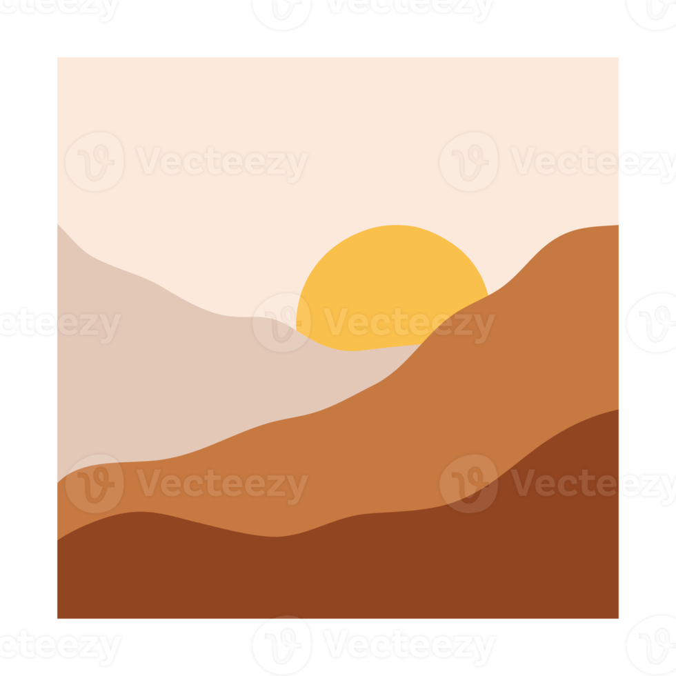 overlapping mountain landscape background with the sun wall art png