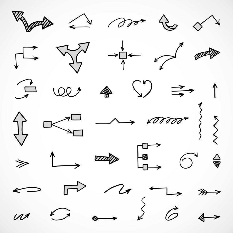 Vector set of hand drawn arrows, elements for presentation