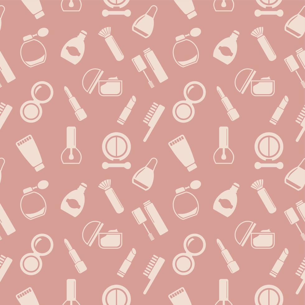 Seamless texture from cosmetics icons, beauty pattern, abstract background, wallpaper vector