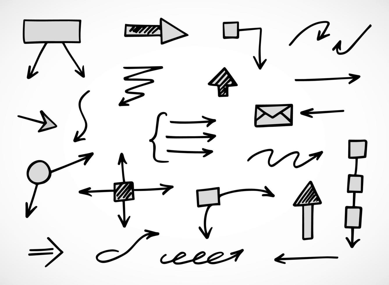 conjunto vectorial de flechas dibujadas a mano, esquema, diagrama, infografía vector