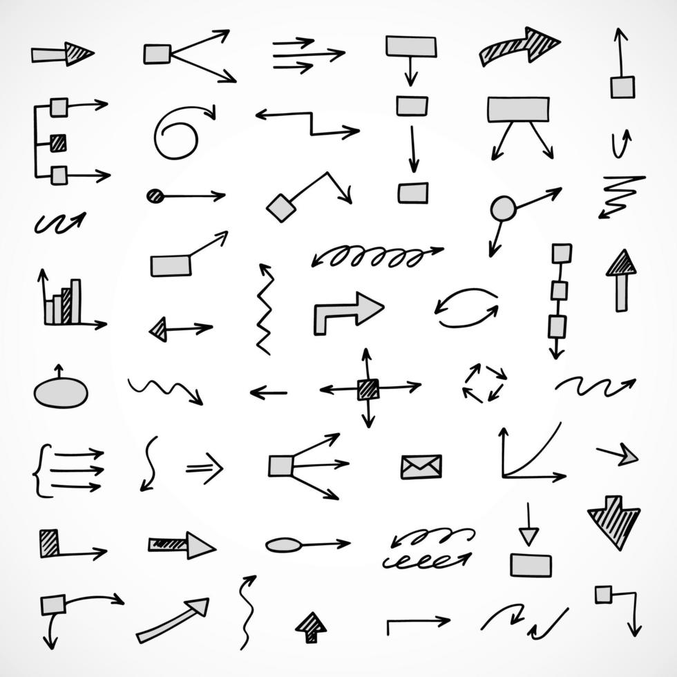 Vector set of hand drawn arrows, scheme, diagram, infographics