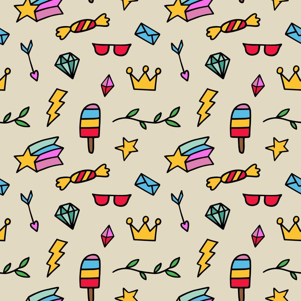 Vector seamless pattern from colored whimsical doodles, abstract background