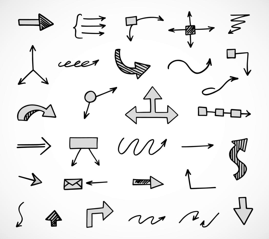 Vector set of hand drawn arrows, elements for presentation