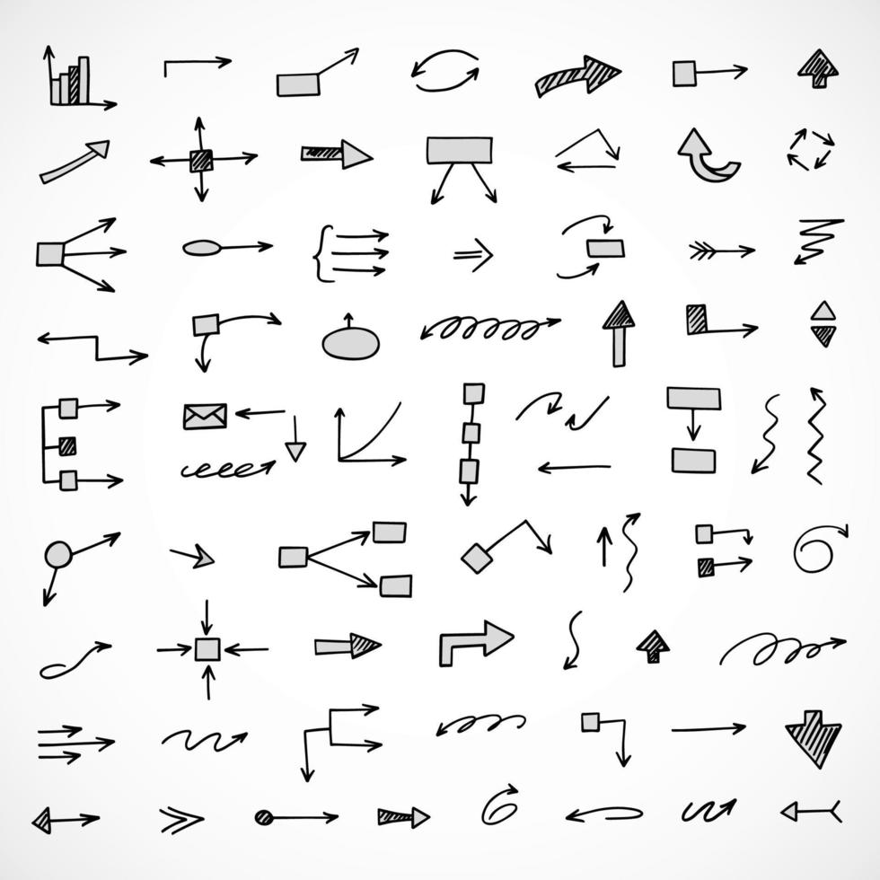conjunto vectorial de flechas dibujadas a mano, esquema, diagrama, infografía vector