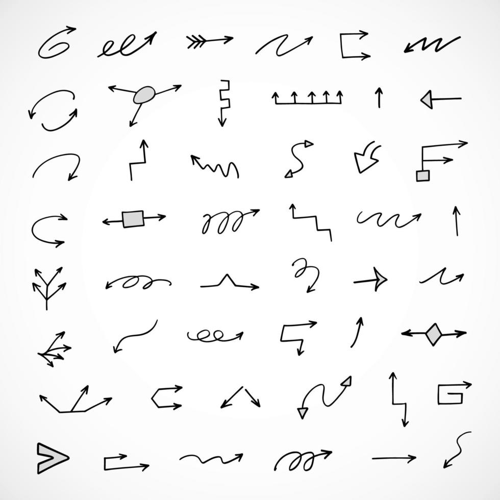 Vector set of hand drawn arrows, elements for presentation