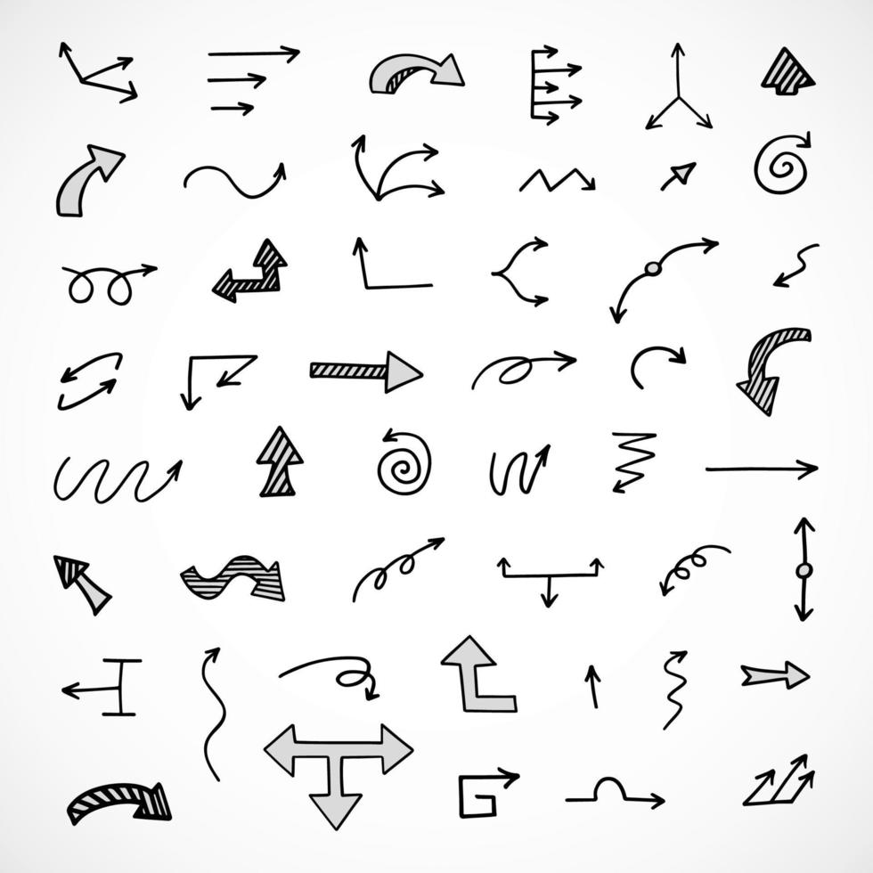 Vector set of hand drawn arrows, elements for presentation