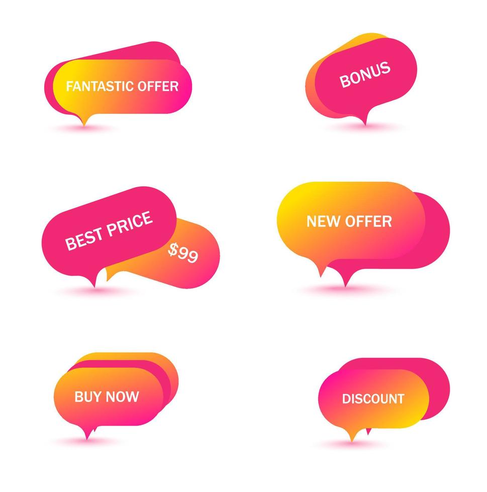 Vector stickers, price tag, banner, label. Coupon sale, offers and promotions vector   template. Shop price tag, retail, commerce, business. Set of speech bubbles