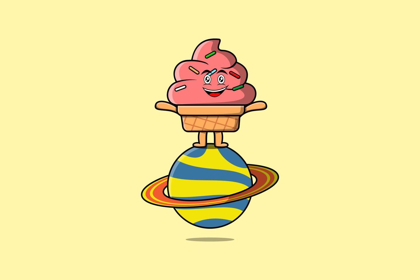 puesto de personaje de helado de dibujos animados lindo en el planeta vector