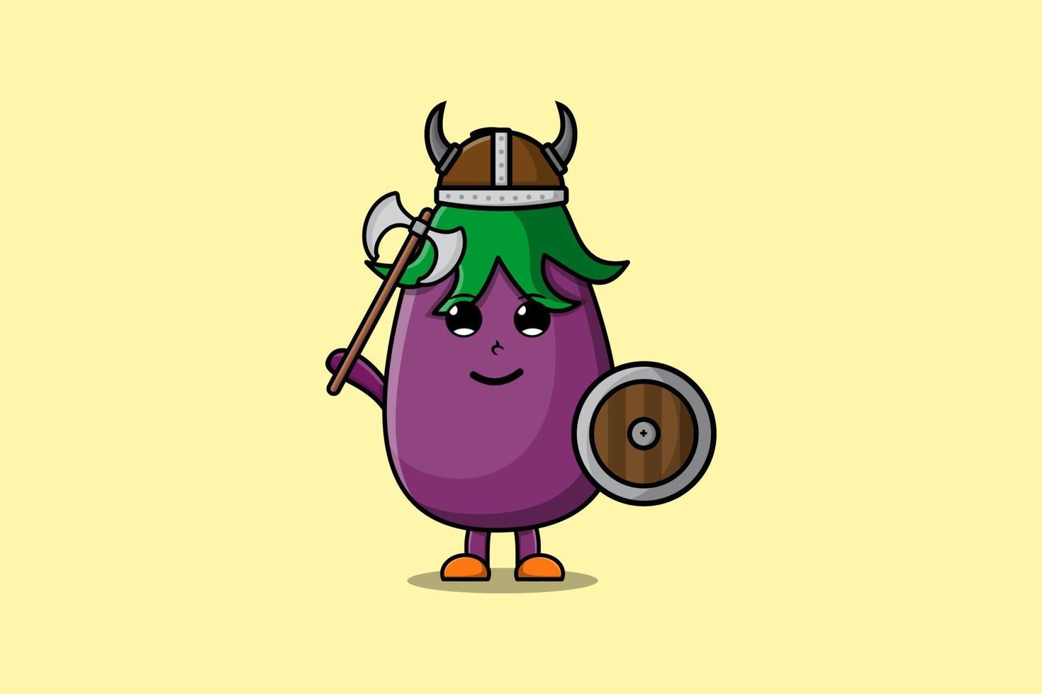 Cute cartoon character Eggplant viking pirate vector