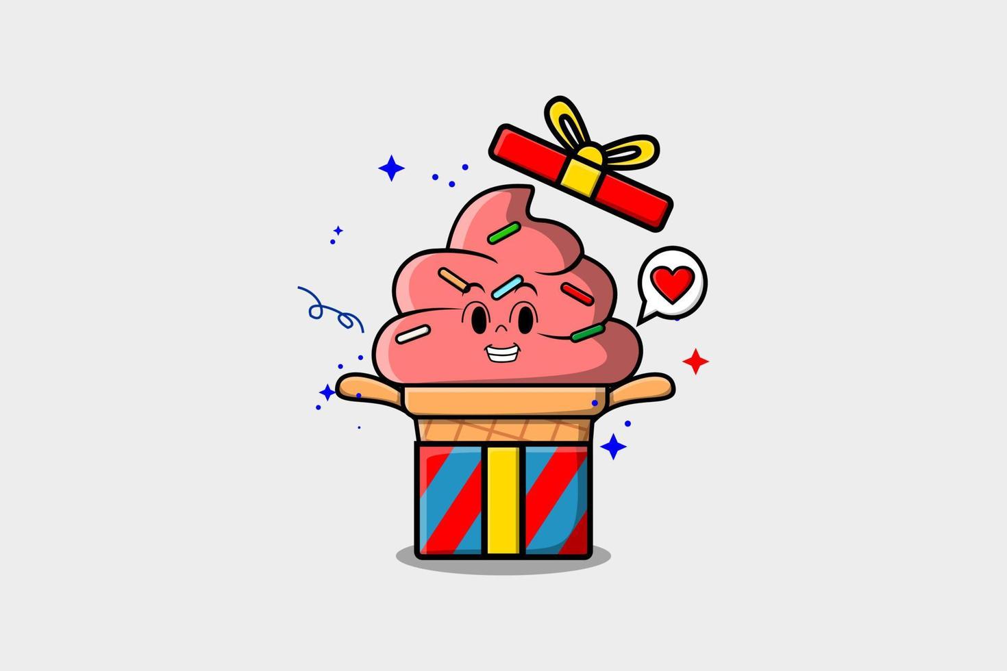 Cute cartoon Ice cream character holding gift box vector