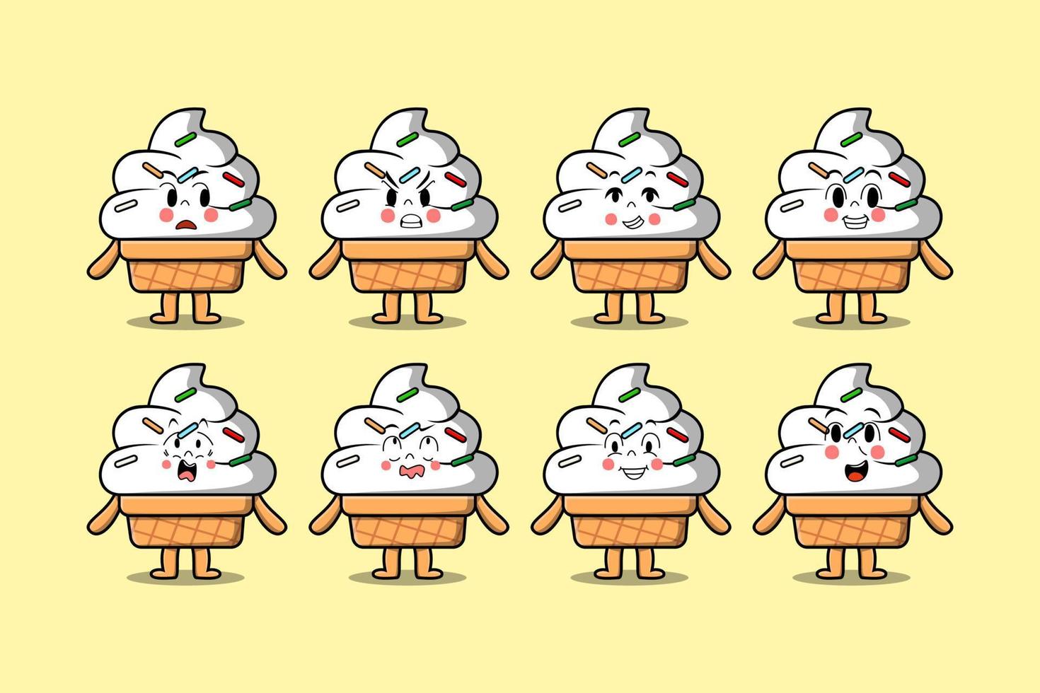 Set kawaii Ice cream cartoon different expressions vector