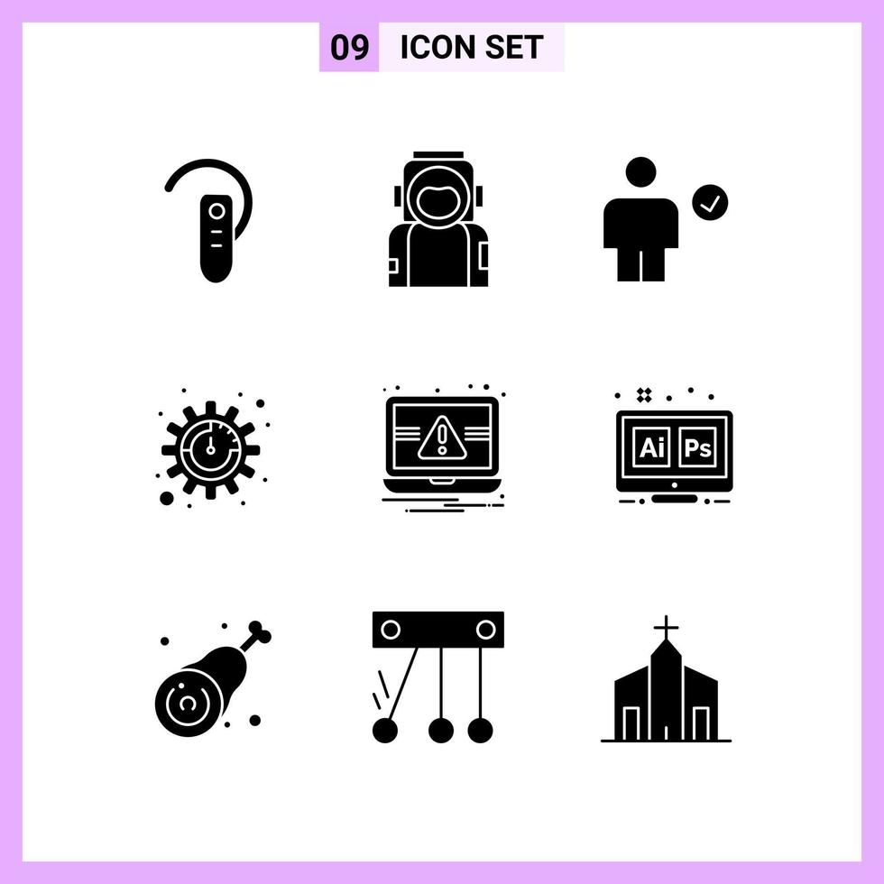 9 Icons in Solid Style Glyph Symbols on White Background Creative Vector Signs for Web mobile and Print