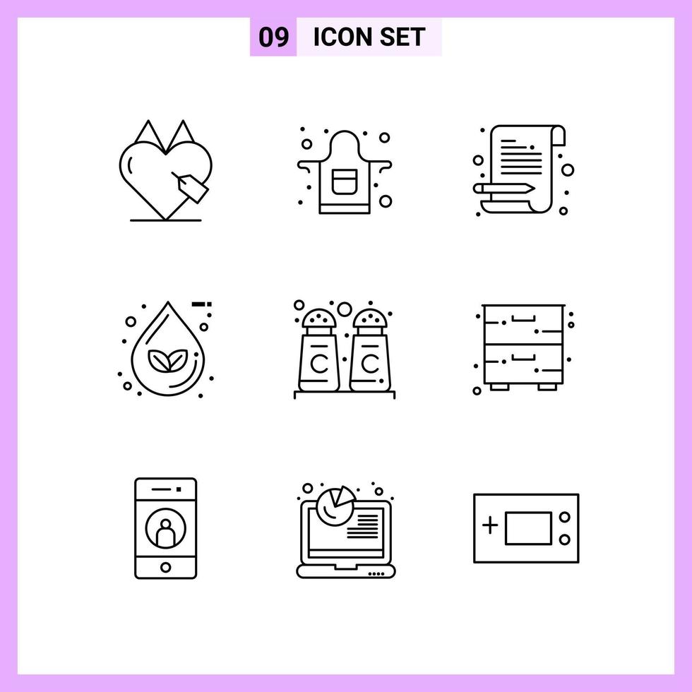 9 Icons in Line Style Outline Symbols on White Background Creative Vector Signs for Web mobile and Print