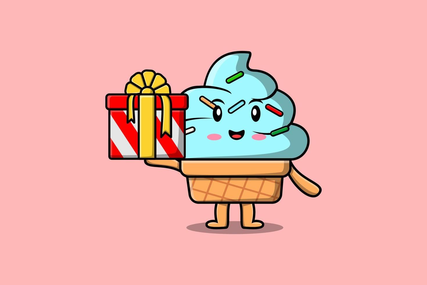 Cute cartoon Ice cream out from big gift box 14605030 Vector Art at