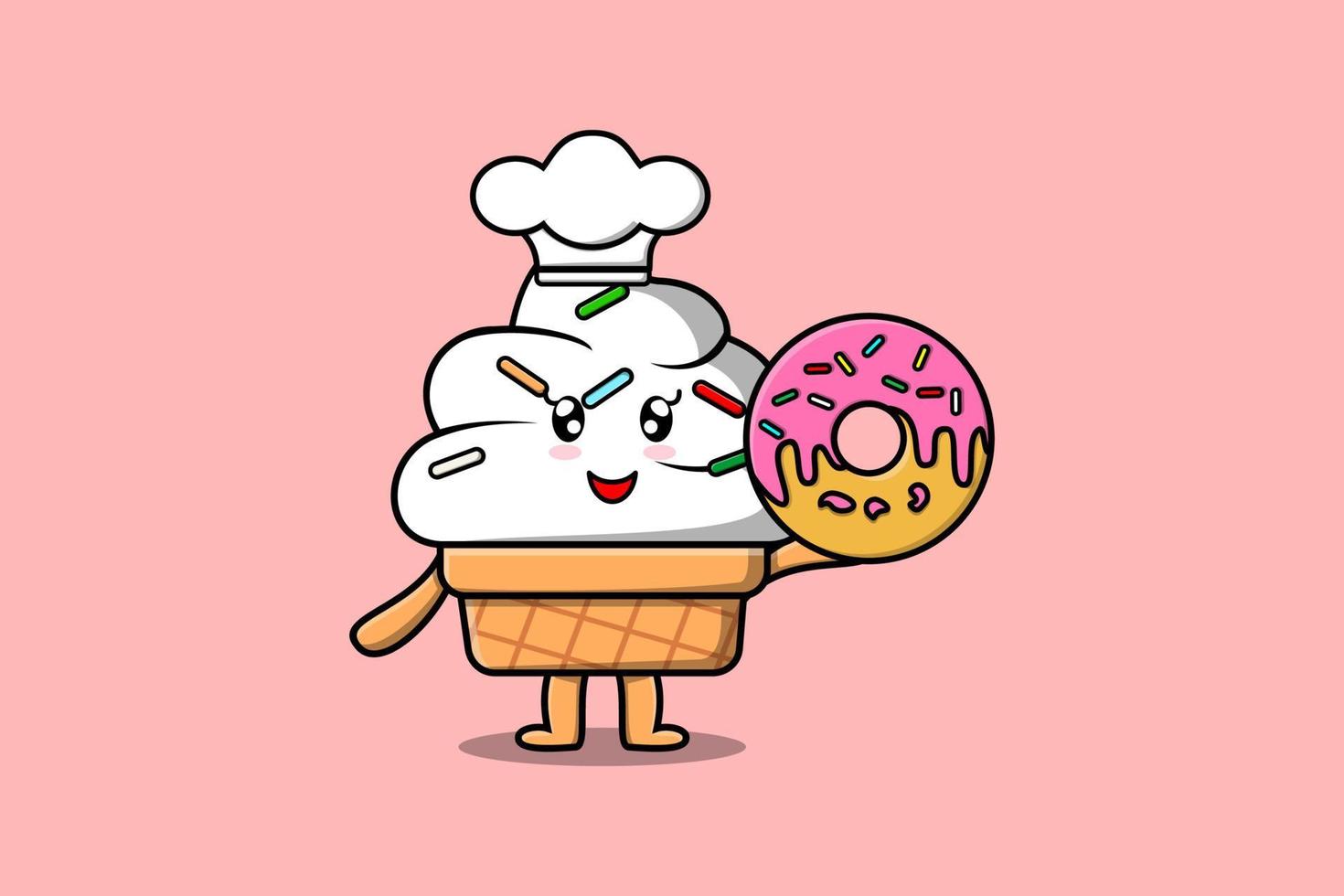 rosquillas de personaje de chef de helado de dibujos animados lindo vector