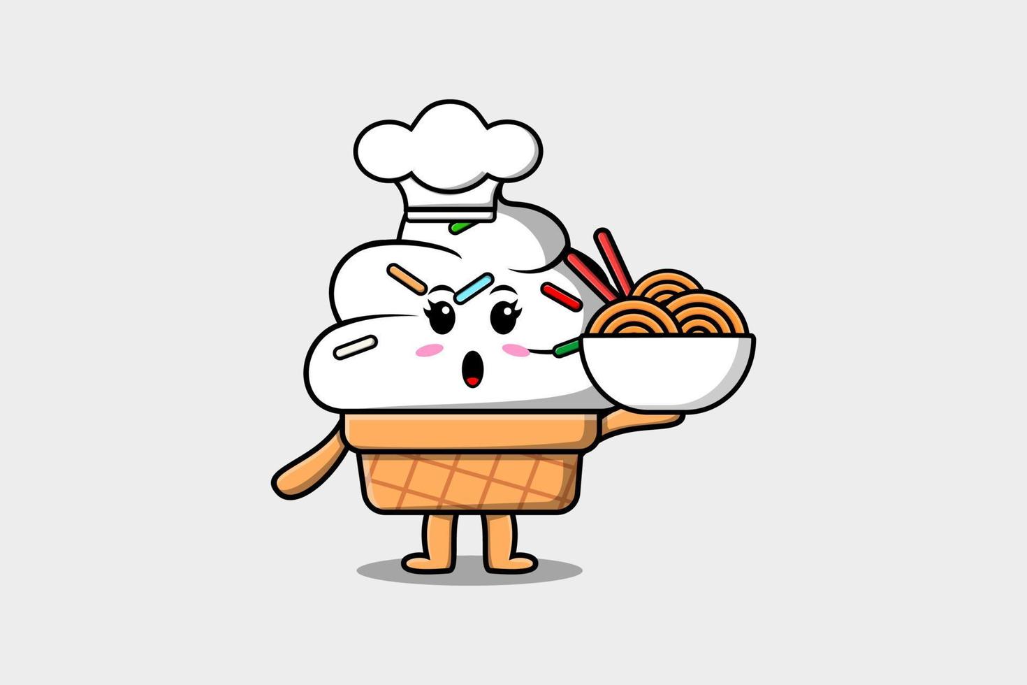 Cute cartoon Ice cream chef hold noodles in bowl vector