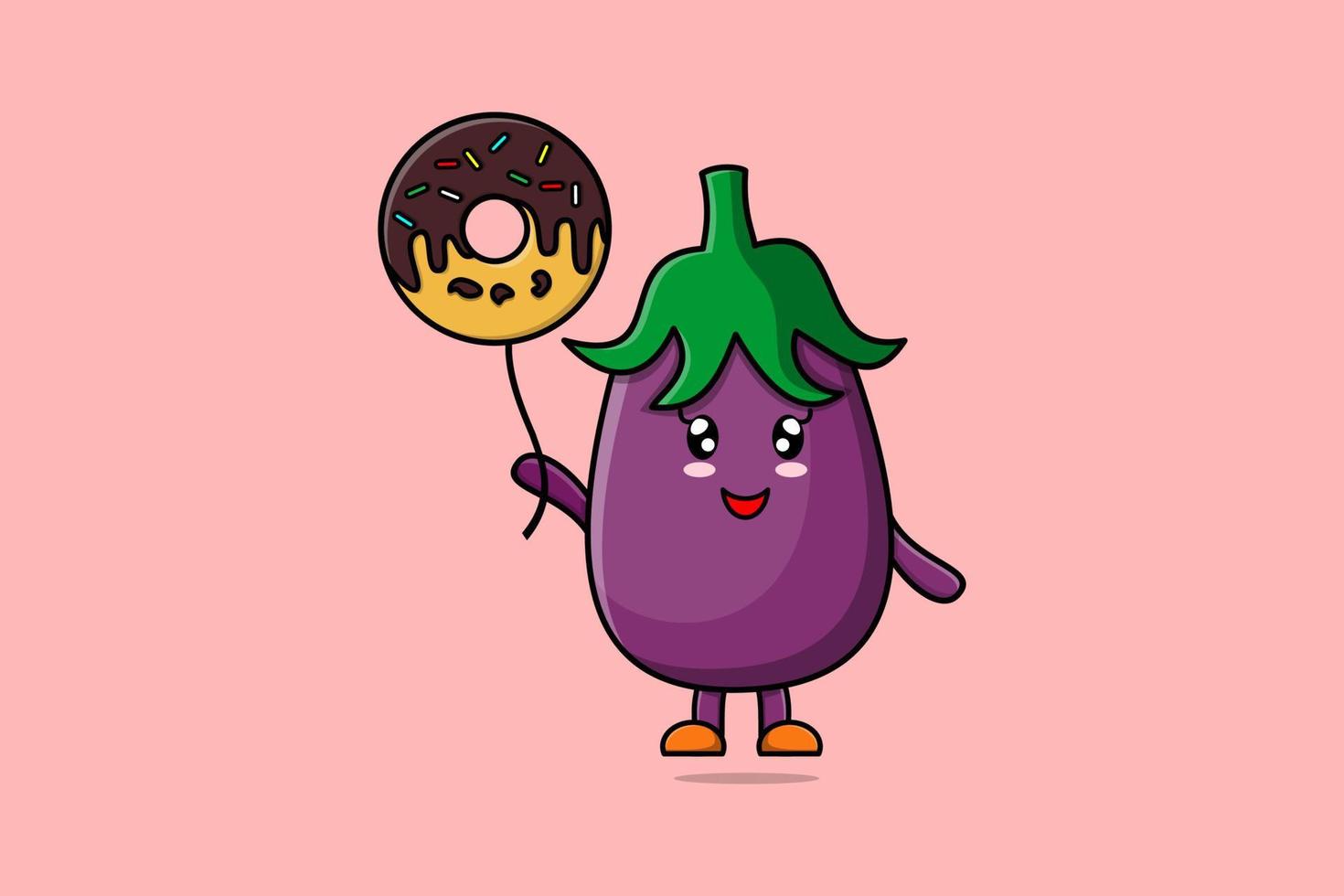 Cute cartoon Eggplant floating with donuts vector