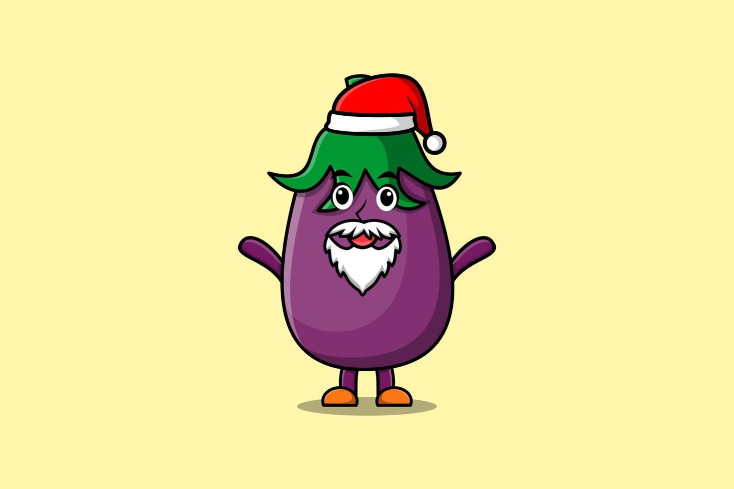 personaje de mascota de dibujos animados lindo berenjena santa claus vector