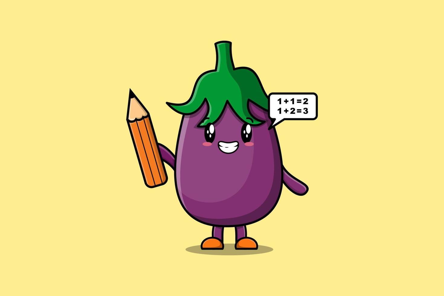 Eggplant cute cartoon clever student with pencil vector