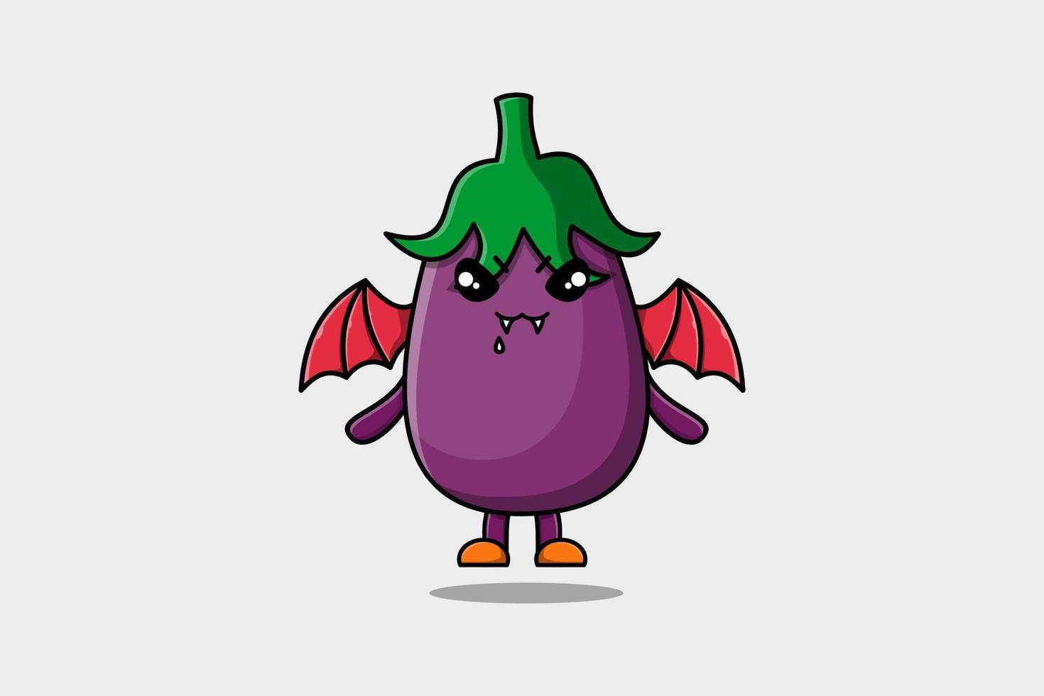 Cute mascot cartoon Eggplant as dracula with wings vector