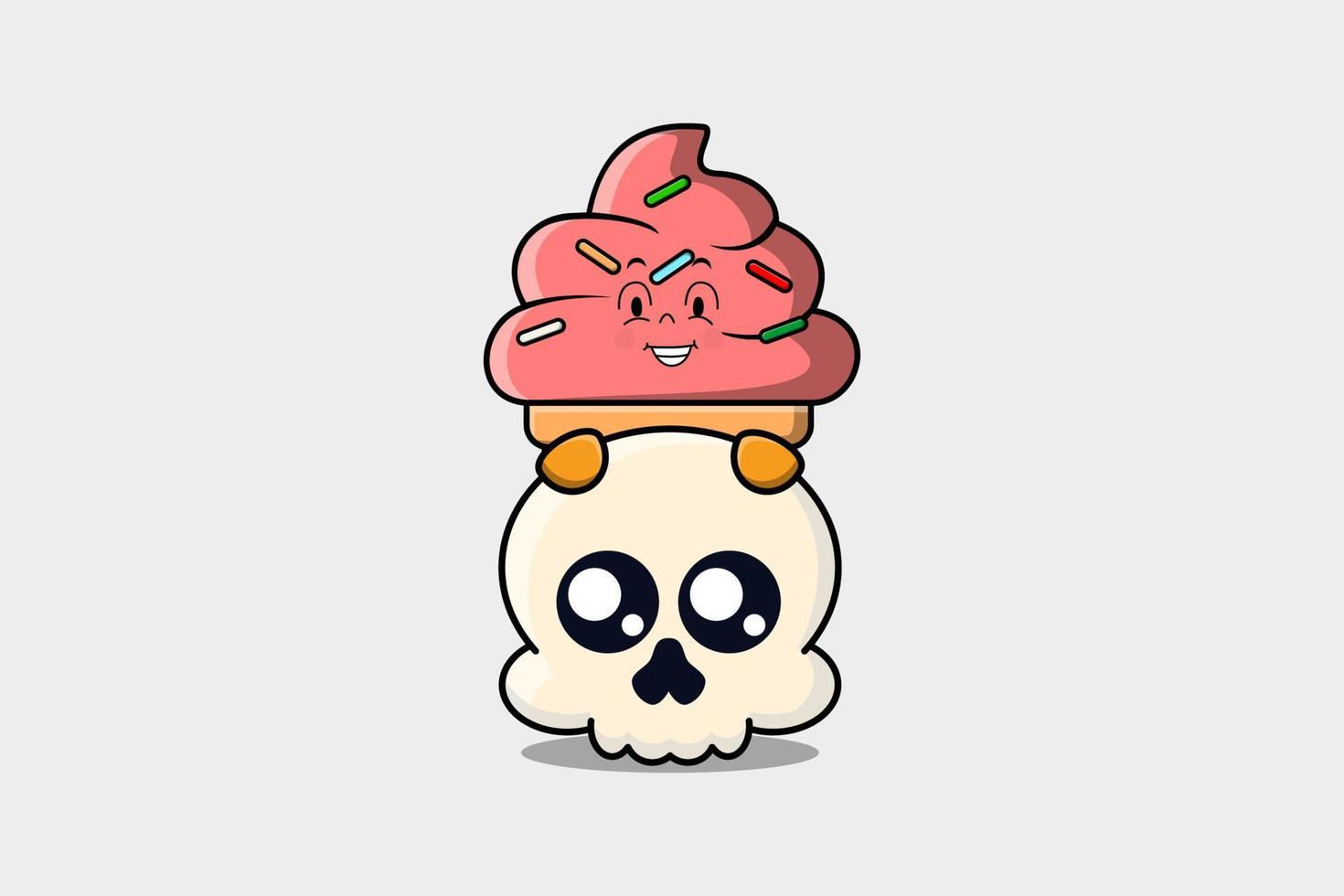 Cute Ice cream cartoon character hiding in skull vector