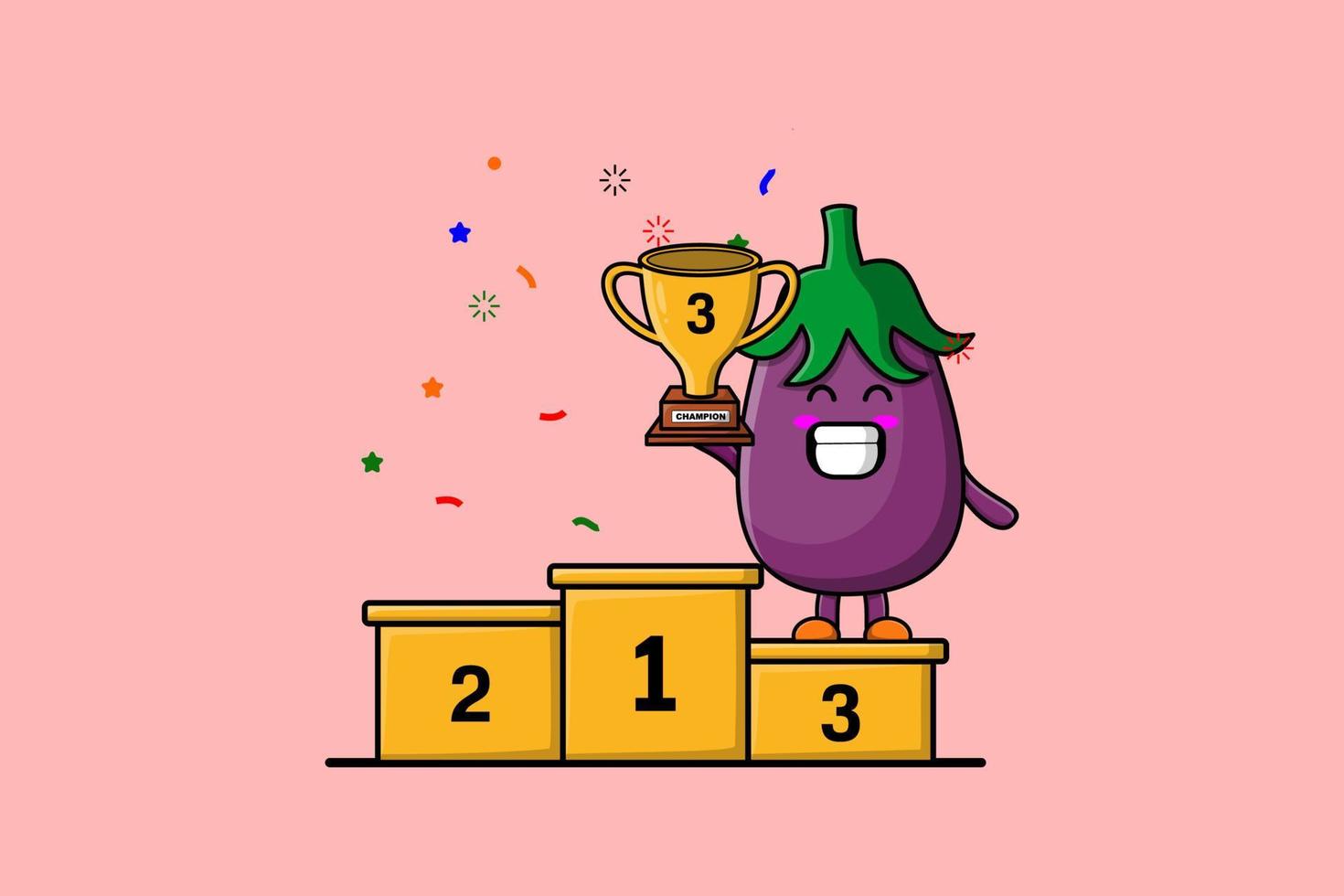 Cute cartoon Eggplant character the third winner vector