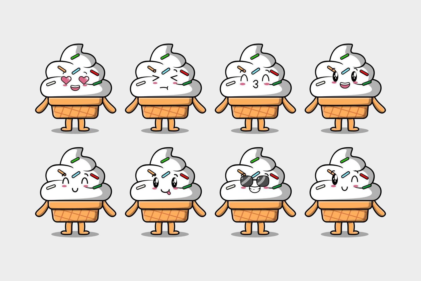 Set kawaii Ice cream cartoon different expressions vector