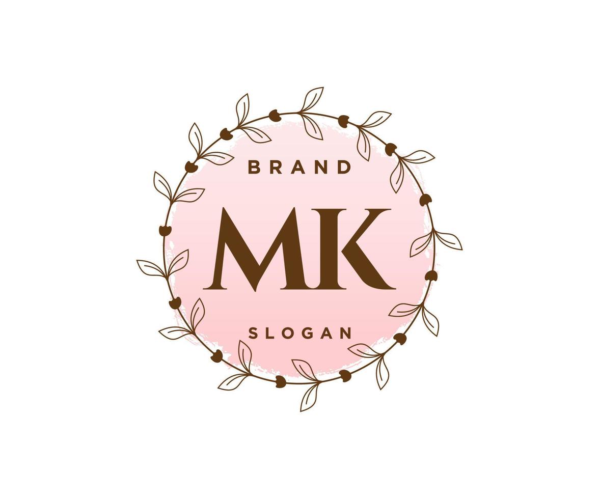 Initial MK feminine logo. Usable for Nature, Salon, Spa, Cosmetic and Beauty Logos. Flat Vector Logo Design Template Element.