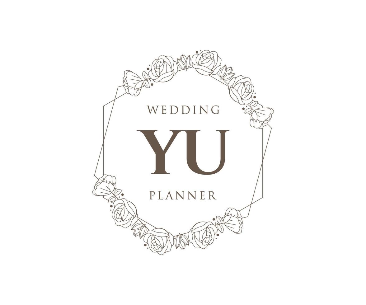 colección de logotipos de monograma de boda con letras iniciales de yu, plantillas florales y minimalistas modernas dibujadas a mano para tarjetas de invitación, guardar la fecha, identidad elegante para restaurante, boutique, café en vector