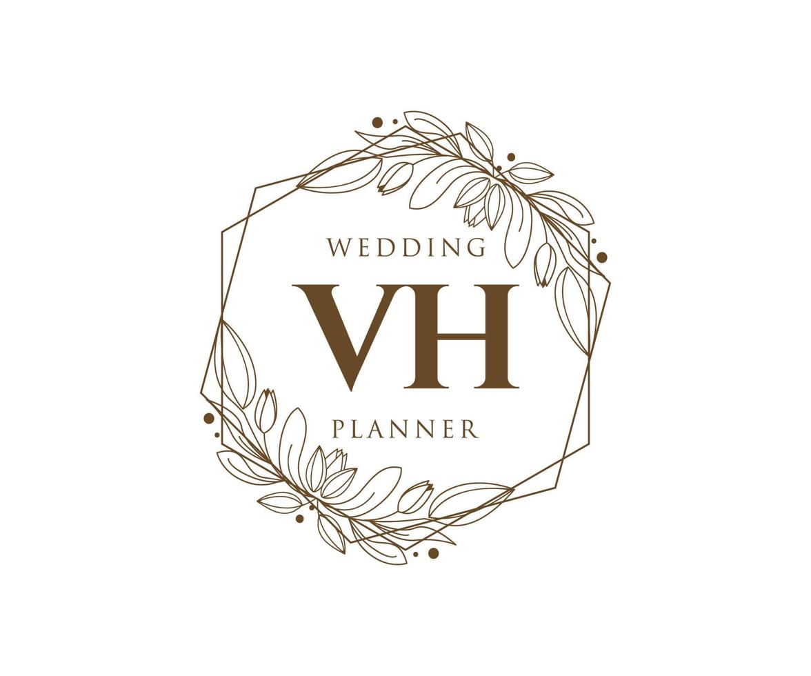 colección de logotipos de monograma de boda con letras iniciales vh, plantillas florales y minimalistas modernas dibujadas a mano para tarjetas de invitación, guardar la fecha, identidad elegante para restaurante, boutique, café en vector