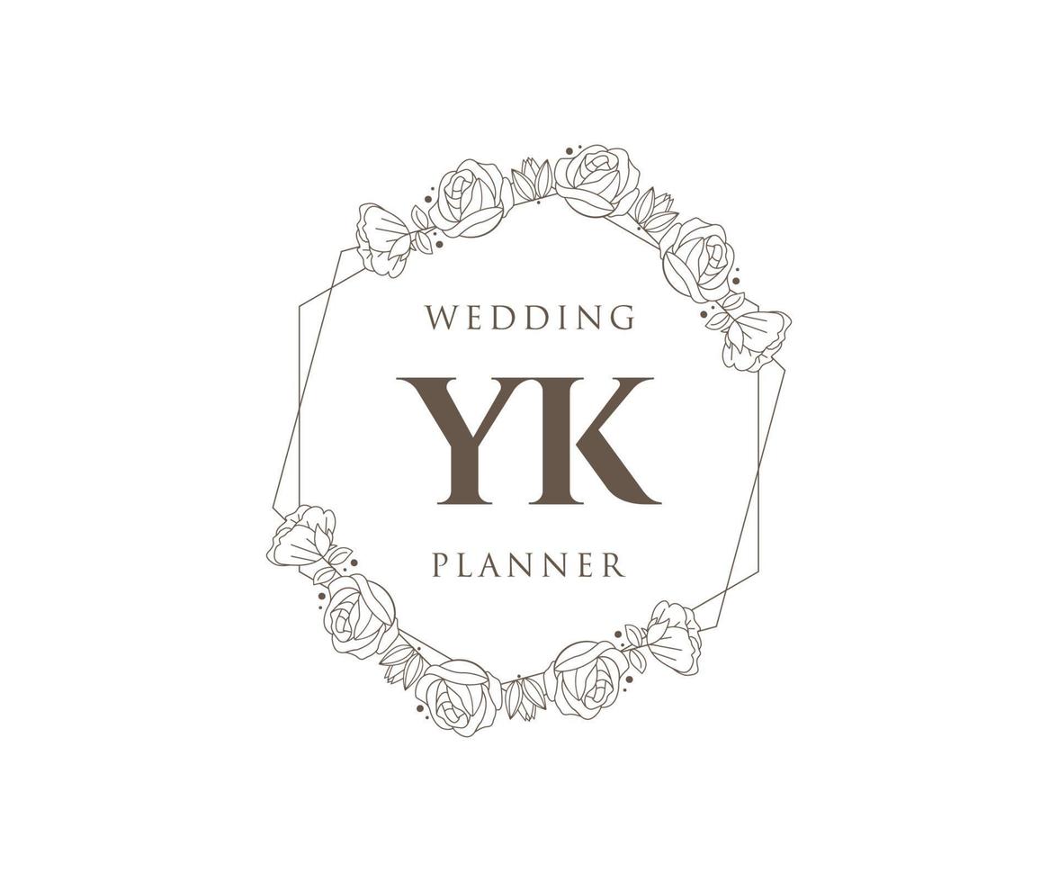 colección de logotipos de monograma de boda con letras iniciales de yk, plantillas florales y minimalistas modernas dibujadas a mano para tarjetas de invitación, guardar la fecha, identidad elegante para restaurante, boutique, café en vector