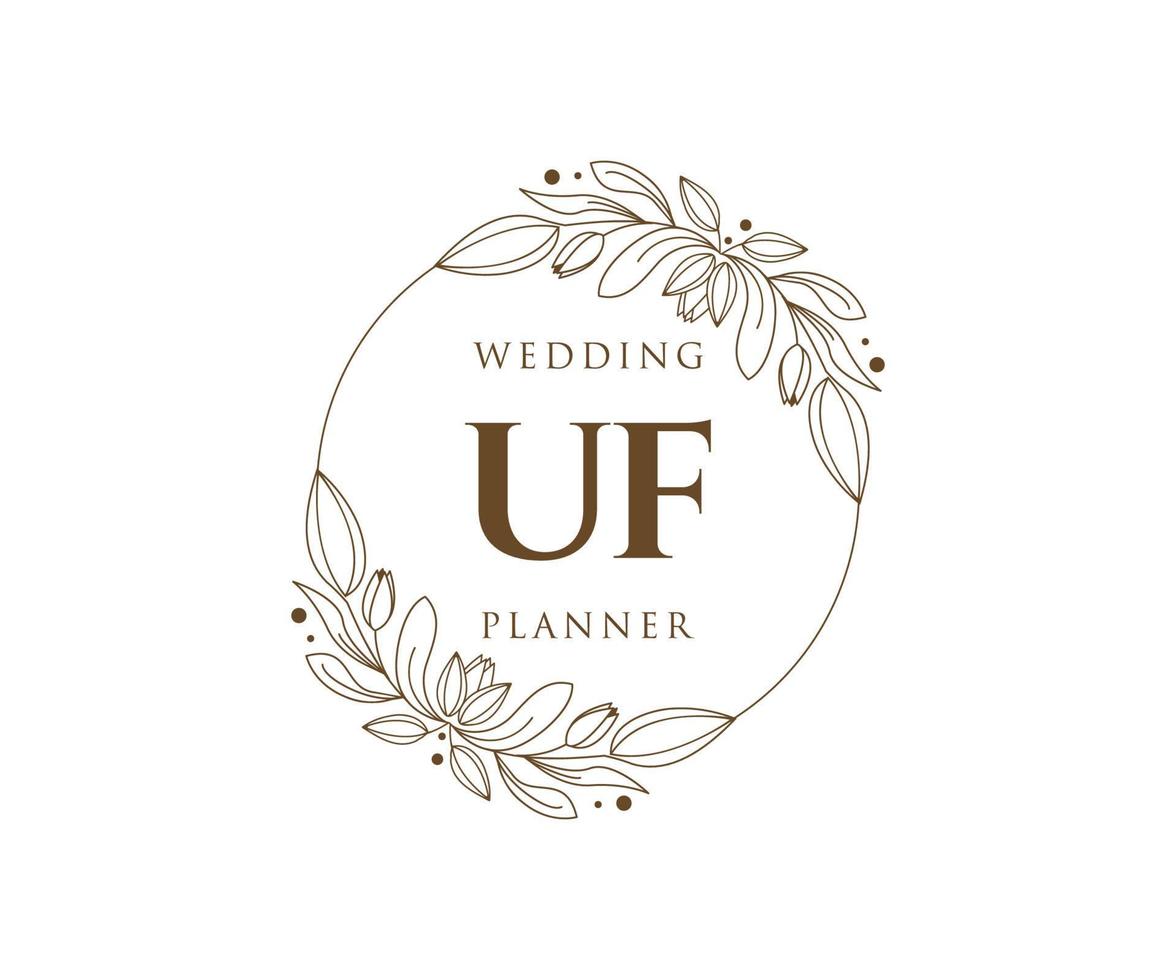 colección de logotipos de monograma de boda con letras iniciales de uf, plantillas florales y minimalistas modernas dibujadas a mano para tarjetas de invitación, guardar la fecha, identidad elegante para restaurante, boutique, café en vector