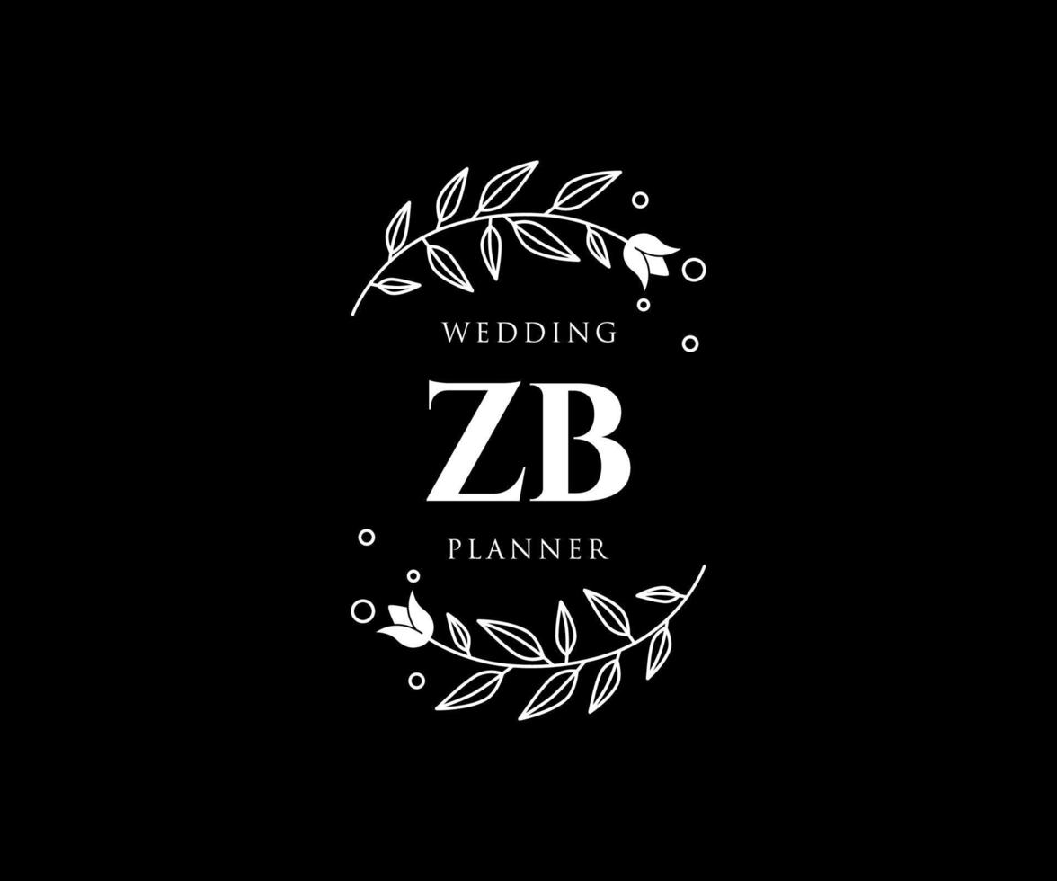 ZB Initials letter Wedding monogram logos collection, hand drawn modern minimalistic and floral templates for Invitation cards, Save the Date, elegant identity for restaurant, boutique, cafe in vector