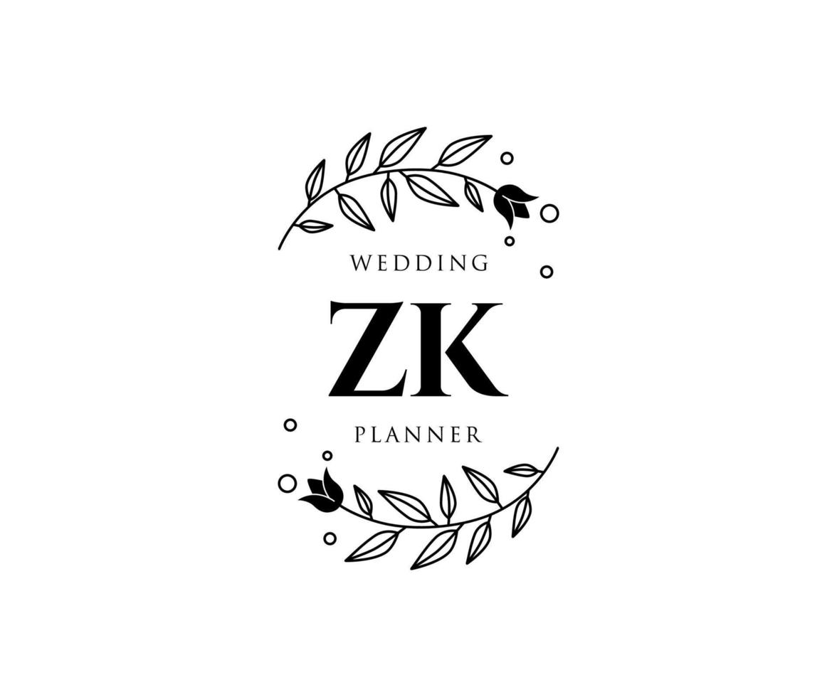 colección de logotipos de monograma de boda con letras iniciales zk, plantillas florales y minimalistas modernas dibujadas a mano para tarjetas de invitación, guardar la fecha, identidad elegante para restaurante, boutique, café en vector