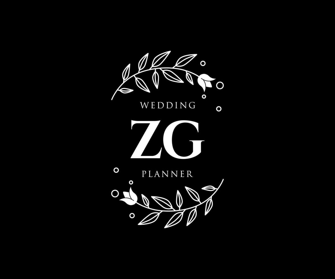 ZG Initials letter Wedding monogram logos collection, hand drawn modern minimalistic and floral templates for Invitation cards, Save the Date, elegant identity for restaurant, boutique, cafe in vector