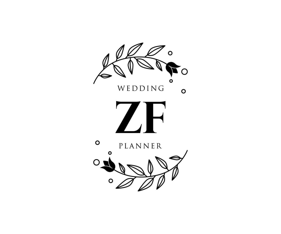 colección de logotipos de monograma de boda con letras iniciales zf, plantillas florales y minimalistas modernas dibujadas a mano para tarjetas de invitación, guardar la fecha, identidad elegante para restaurante, boutique, café en vector