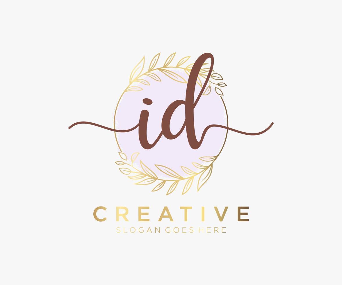 Initial ID feminine logo. Usable for Nature, Salon, Spa, Cosmetic and Beauty Logos. Flat Vector Logo Design Template Element.