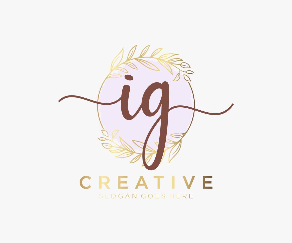 Initial IG feminine logo. Usable for Nature, Salon, Spa, Cosmetic and Beauty Logos. Flat Vector Logo Design Template Element.
