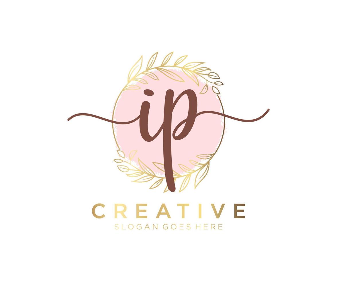 Initial IP feminine logo. Usable for Nature, Salon, Spa, Cosmetic and Beauty Logos. Flat Vector Logo Design Template Element.