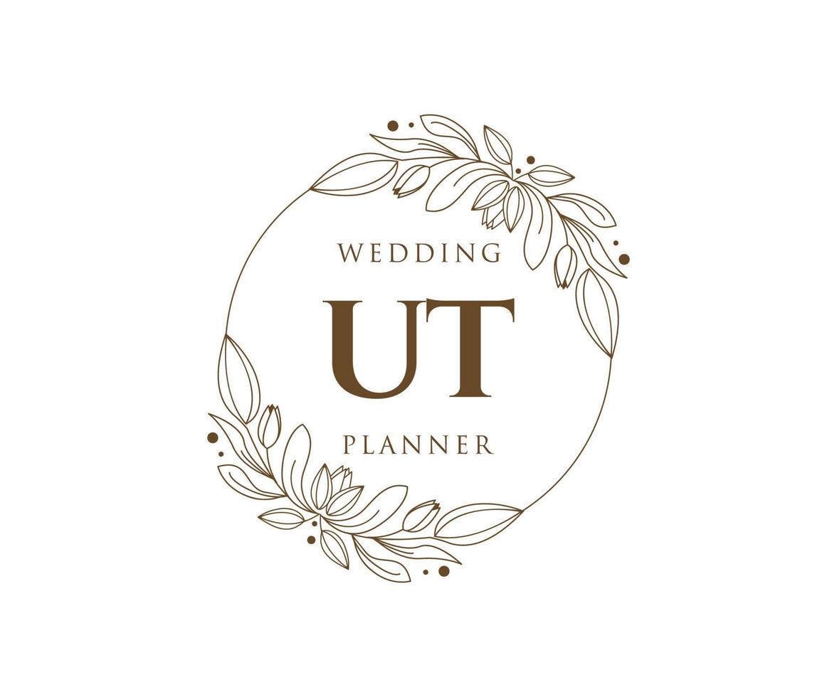 UT Initials letter Wedding monogram logos collection, hand drawn modern minimalistic and floral templates for Invitation cards, Save the Date, elegant identity for restaurant, boutique, cafe in vector