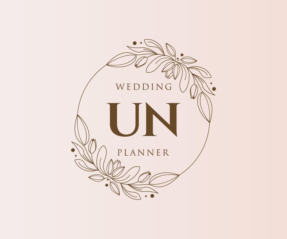 colección de logotipos de monogramas de boda con letras iniciales de la ONU, plantillas florales y minimalistas modernas dibujadas a mano para tarjetas de invitación, guardar la fecha, identidad elegante para restaurante, boutique, cafetería en vector