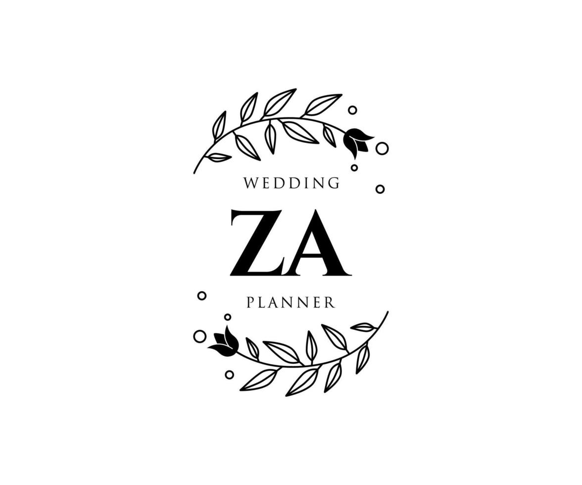 ZA Initials letter Wedding monogram logos collection, hand drawn modern minimalistic and floral templates for Invitation cards, Save the Date, elegant identity for restaurant, boutique, cafe in vector