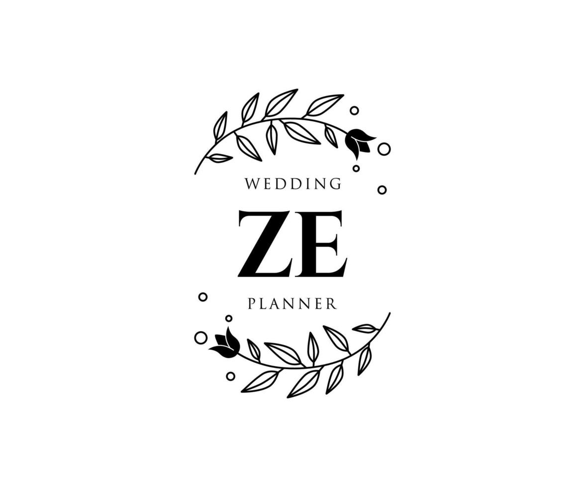 colección de logotipos de monograma de boda con letras iniciales ze, plantillas florales y minimalistas modernas dibujadas a mano para tarjetas de invitación, guardar la fecha, identidad elegante para restaurante, boutique, café en vector